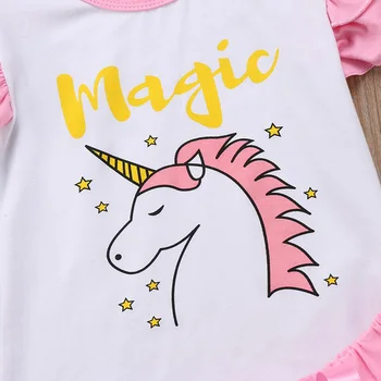 Nuevo Verano de la Muchacha del Bebé Unicornio Mágico Volantes Chaleco de Manga T-shirt Tops+Tutu Boll Vestido de Arco Falda 2PCS Conjunto de Ropa de Niños