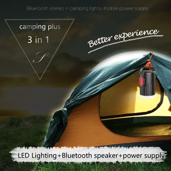 3 en 1 LED Recargable Linterna de Camping,Inalámbrico Bluetooth Altavoz,10400mAh Power Bank Cargador Portátil,Linterna,Pesca,Bicicletas