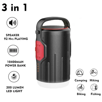 3 en 1 LED Recargable Linterna de Camping,Inalámbrico Bluetooth Altavoz,10400mAh Power Bank Cargador Portátil,Linterna,Pesca,Bicicletas