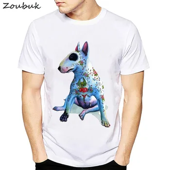 Verano miling Bull Terrier Camiseta de los Hombres de Algodón Suelta de Manga Corta Camiseta camisetas Geek Estilo Casual y Fresco del Hombre camisetas Tops