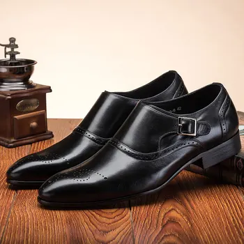 GOXPACER de la Moda de Oxford, Zapatos de los Hombres Correa de la Hebilla de Tallado de la Vendimia de Negocios Zapatos Planos del Talón de Tamaño Más Formal de Cuero de Envío Libre