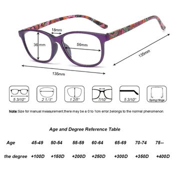 Gafas de lectura de las Mujeres Flores de dioptrías de la moda de Gafas Para la Lectura de las Marcas de gafas de Ultraligero Gafas de presbicia 1 1.5 2 2.5 3