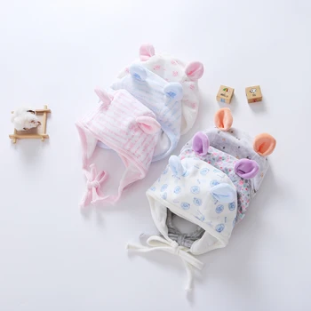 Ropa de bebé unisex gorro para el bebé recién nacido con capucha bebé sombrero de bebé de las niñas sombrero de niños del bebé del sombrero de otoño invierno, con las orejas y el cable de 0 a 12 meses