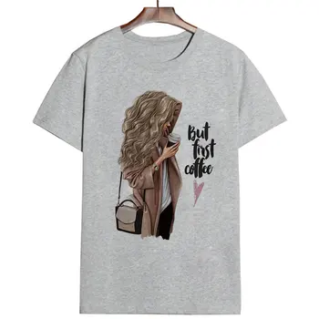 CZCCWD de Ropa de Mujer 2019 Verano Sección Delgada Camiseta Pero el Primer Café Harajuku Letra Impresa Camiseta de Ocio Streetwear T-shirt