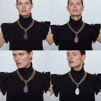 Dvacaman ZA Collar de Bohemia Piedra Natural Colgante de Costura Collar Para las Mujeres de Moda de Oro de Metal de la Cadena del Collar de la Joyería de Regalo