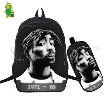 2Pac Tupac Hip Hop Leyenda Mochila 2 Pcs/Set de la Escuela de Bolsas para los Adolescentes Estudiantes del ordenador Portátil de la Mochila Casual Bolsas de Viaje