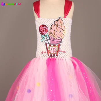 Helado de Dulce de Caramelo Niñas Tutu Vestido con el Pelo Arcos Cumpleaños Niños Tutu Disfraz de señorita Vestido de Princesa Vestido de Vestido de Lollipop