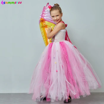 Helado de Dulce de Caramelo Niñas Tutu Vestido con el Pelo Arcos Cumpleaños Niños Tutu Disfraz de señorita Vestido de Princesa Vestido de Vestido de Lollipop