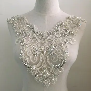 Rhinestone blusa apliques, apliques de cristal, cristal blusa apliques para el vestido de boda, pesado cordón de la blusa apliques ZL5#