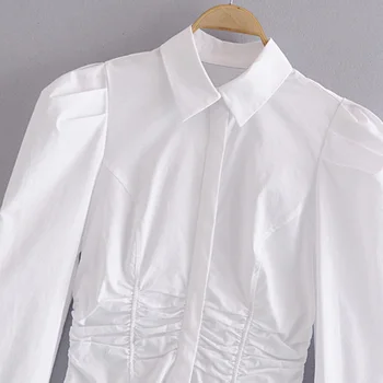 Las mujeres Tops y Blusas Casuales Sólido de Manga Larga Solapa Slim Chaqueta Camisa de corea Moda Mujer Otoño Za camisas Blancas Streetwear
