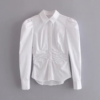 Las mujeres Tops y Blusas Casuales Sólido de Manga Larga Solapa Slim Chaqueta Camisa de corea Moda Mujer Otoño Za camisas Blancas Streetwear
