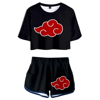 Naruto Akatsuki Trajes Cosplay Moda de Verano de Niña de Corta Ombligo T Camisa Señoras de Cortos Encanto camiseta Sexy traje de deportes