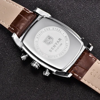 Reloj BENYAR 30m Impermeable Clásico Simple Reloj de los Hombres de la Moda de Rectángulo caja de Acero Inoxidable de Cuarzo reloj de pulsera relogio masculino