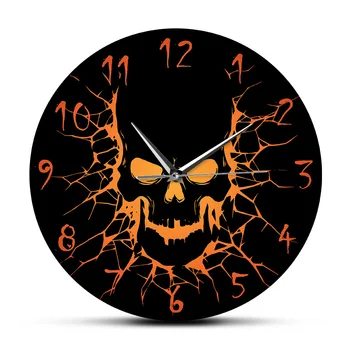 Gótico Nacimiento de un Demonio Slient Reloj de Pared de Cráneo con Crack Agujero Horror Reloj Cráneo Decorativo Colgante de Pared de Arte