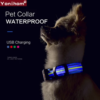 Collar de perro Luminoso Impermeable Collar de Perro LED Collar de Perro de USB Electrónico Recargable Brillante collar de Perro,-led para Gatos Cachorro Mascota