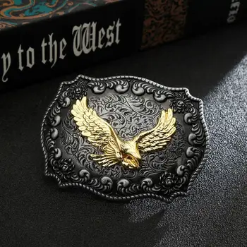 Águila de oro de la forma del rectángulo de hebilla de cinturón para hombre vaquero del oeste de la hebilla sin cinturón de encargo de la aleación de ancho 4cm