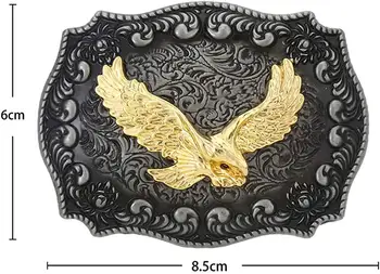 Águila de oro de la forma del rectángulo de hebilla de cinturón para hombre vaquero del oeste de la hebilla sin cinturón de encargo de la aleación de ancho 4cm