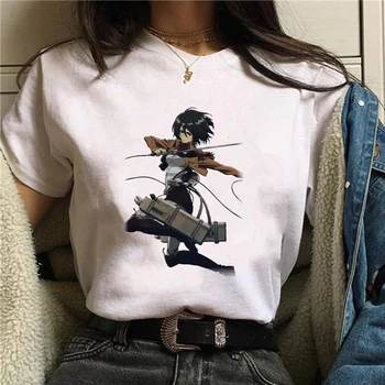 2021 Harajuku Ataque en el Gigante de Mujer Camisetas Diseño de la parte Superior Blanca de Manga Corta Estética Anime Japonés