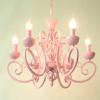 Moderno, romántico y cálido de la vela de E14 lámpara de araña de los niños de la lámpara de la habitación habitación habitación de la princesa de color rosa/blanco/azul luz de jardín, AC110-240V