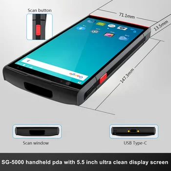 Android 2d de código de barras escáner de 5.5 pulgadas de pantalla de PDA Industrial Terminal de Datos 1D 2D lector de código QR Android NFC pda escáner