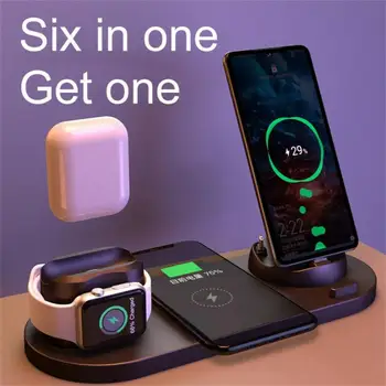 Nuevo Profesional de la Seis-en-Uno QC3.0 Inalámbrica Base del Cargador Para el Teléfono Móvil Relojes, Auriculares, Cargador Rápido Para IOS, Android iPhone