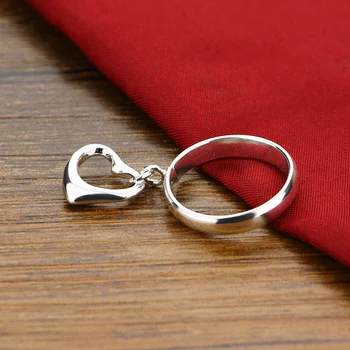 Bohemia Simple de las mujeres 925 de la plata esterlina anillo Contratado en forma de corazón colgante de los anillos de la señora Encantadora accesorios de la joyería de regalo