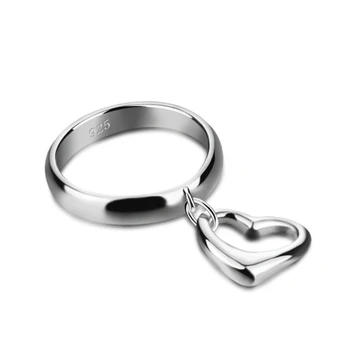Bohemia Simple de las mujeres 925 de la plata esterlina anillo Contratado en forma de corazón colgante de los anillos de la señora Encantadora accesorios de la joyería de regalo