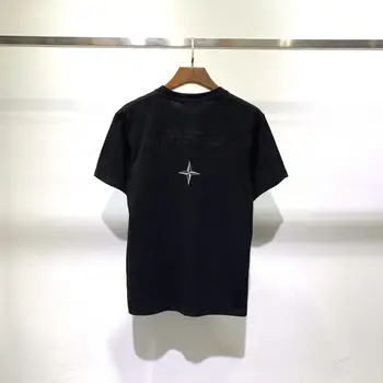 Letra de bordado de la Camiseta de los Hombres de Hip-Hop de Algodón T-shirt O-cuello de Verano Japonés Masculino Causal de las Camisetas de la Moda Reflectante