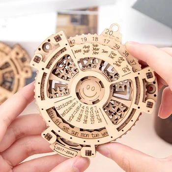 Creative 3D Rompecabezas Juguetes de Madera Único Calendario Perpetuo de Transmisión Mecánica Talla de Corte por Láser de la Asamblea Juego de Regalo