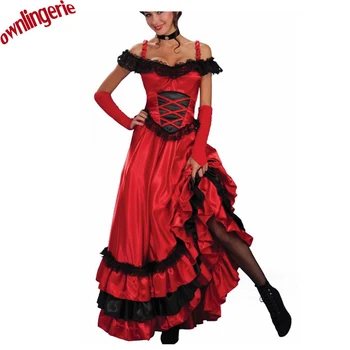 El francés fuera del hombro pueden baile de disfraces , bañera de ventas rojo exóticas prendas de vestir de las mujeres trajes de baile del reino unido