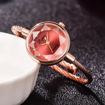 Lvpai Marca De Las Mujeres Reloj De Pulsera De Oro Casual Pequeño Reloj De Oro Geométrica De La Superficie De Vidrio Colorido Reloj De Pulsera De Las Señoras Reloj De Cuarzo