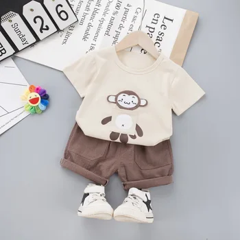De dibujos animados mono Niño Niños Ropa de Niños del Bebé Conjunto de Trajes de Verano T-shirt Tops +Pantalones 2pcs Infantil Ropa Conjunto de Chándal