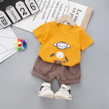 De dibujos animados mono Niño Niños Ropa de Niños del Bebé Conjunto de Trajes de Verano T-shirt Tops +Pantalones 2pcs Infantil Ropa Conjunto de Chándal