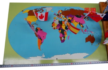 Mapa del mundo y 36 banderas materiales montessori CE ASTM educativo ganar juguetes de madera clásico bebé de los niños de aprendizaje temprano de madera 6023