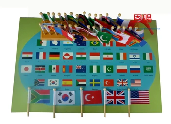 Mapa del mundo y 36 banderas materiales montessori CE ASTM educativo ganar juguetes de madera clásico bebé de los niños de aprendizaje temprano de madera 6023