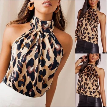 De las nuevas Mujeres de la Impresión del Leopardo blusas sin Mangas sin Respaldo Sueltos Delgado Sexy OL de las Señoras de la Oficina Camiseta Tops
