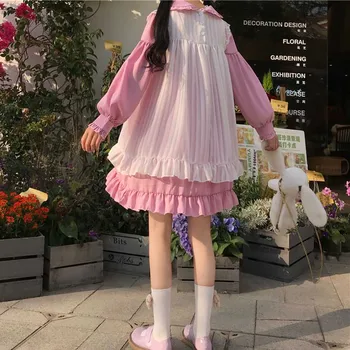 Chicas Japonesas Lindo El Primer Amor Vestido De Mujer Dulce Kawaii Lolita Vestido De Princesa Criada De Manga Larga De Encaje De Gasa Con Volantes Vestido De Fiesta