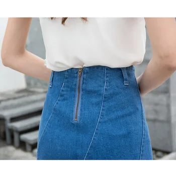 El mejor Vendedor de la Falda de 2019 Streetwear de la Borla de la Rodilla-Longitud de Azul Negro de Falda Corta de la Moda Elástico Skinny Jean Ropa de Mujer Faldas