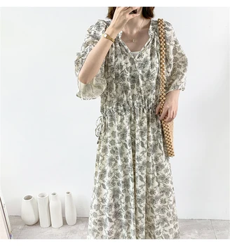 Chic Moda Complementos de Estilo coreano de la Impresión Floral Caliente Vestido de Verano para las Mujeres Vendaje Suelto Comodidad Luz Casual Elegante de la Moda
