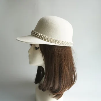 202012-panshi lana blanco Brillante de diamantes de imitación de la Perla de la señora Octogonal sombrero de las mujeres viseras cap