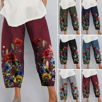 Plus Tamaño de la Vendimia Impreso Harén Pantalones de las Mujeres del Otoño Pantalones ZANZEA 2021 Casual Elástico de la Cintura del Pantalon Femenino Floral Nabo 5XL