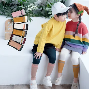 2019 Nueva Marca coreana de los Niños Leggins de Otoño Invierno de Algodón para Niños Pantalones de Doble Aguja de Punto de Niñas Niños Polainas