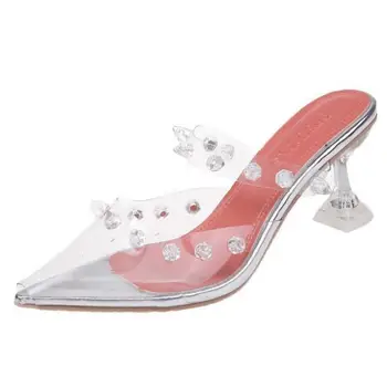 Sexy de PVC Transparente de Cristal de Zapatos de Mujer de Tacón Alto Sandalias Claro Mulas Zapatillas Mujer Zapatillas de Damas de la Casa