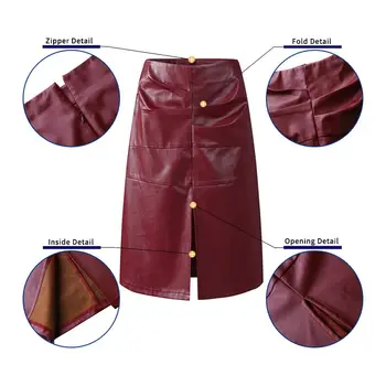 2021 de la Falda de las Mujeres de Cuero de la PU Faldas Celmia altura de la Cintura Plisada Sólido Falda Sexy Split Falda Casual de la Oficina de la Falda Lápiz de Tamaño Más