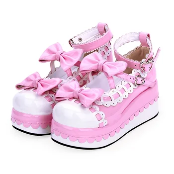 2020 Nuevo Estilo Japonés Lolita Zapatos de Plataforma, Zapatos de Niñas de Cosplay de la Princesa de los Zapatos de las Mujeres Zapatos w/Bowknot Eur Tamaño 35-44