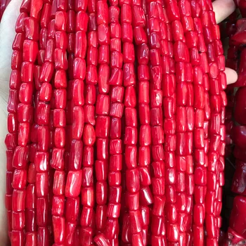 Irregular cilíndrica de cuentas de coral rojo 5x10-6x10mm de piedra de Coral coral perlas para la joyería DIY collar pulsera