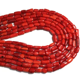 Irregular cilíndrica de cuentas de coral rojo 5x10-6x10mm de piedra de Coral coral perlas para la joyería DIY collar pulsera
