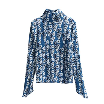La moda de Ropa de Mujer Blusa Camisa Nueva Primavera Floral de Impresión de mangas largas de las Mujeres Tops Elásticos de Damas Blusas Blusa Feminina SL439