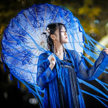 Hanfu Engrasada Paraguas de Papel de lluvia de las mujeres de la Fotografía de la Proposición de Lluvia a prueba de Cinta de Antigüedades Borlas Paraguas ventilador paraguas sombrilla