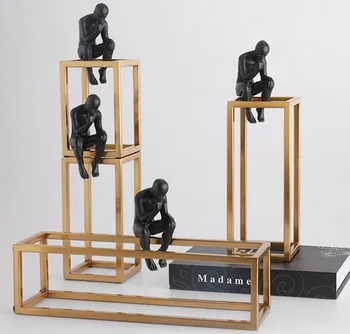 El Pensamiento Escultura De Rodin Pensador Postmoderno Negras Pequeñas Figurillas De Metal De Acero Inoxidable Marco De La Decoración Del Hogar De La Sala De La Figura De Adorno